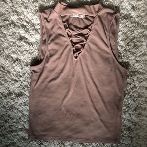 Lace up V-neck nude tank